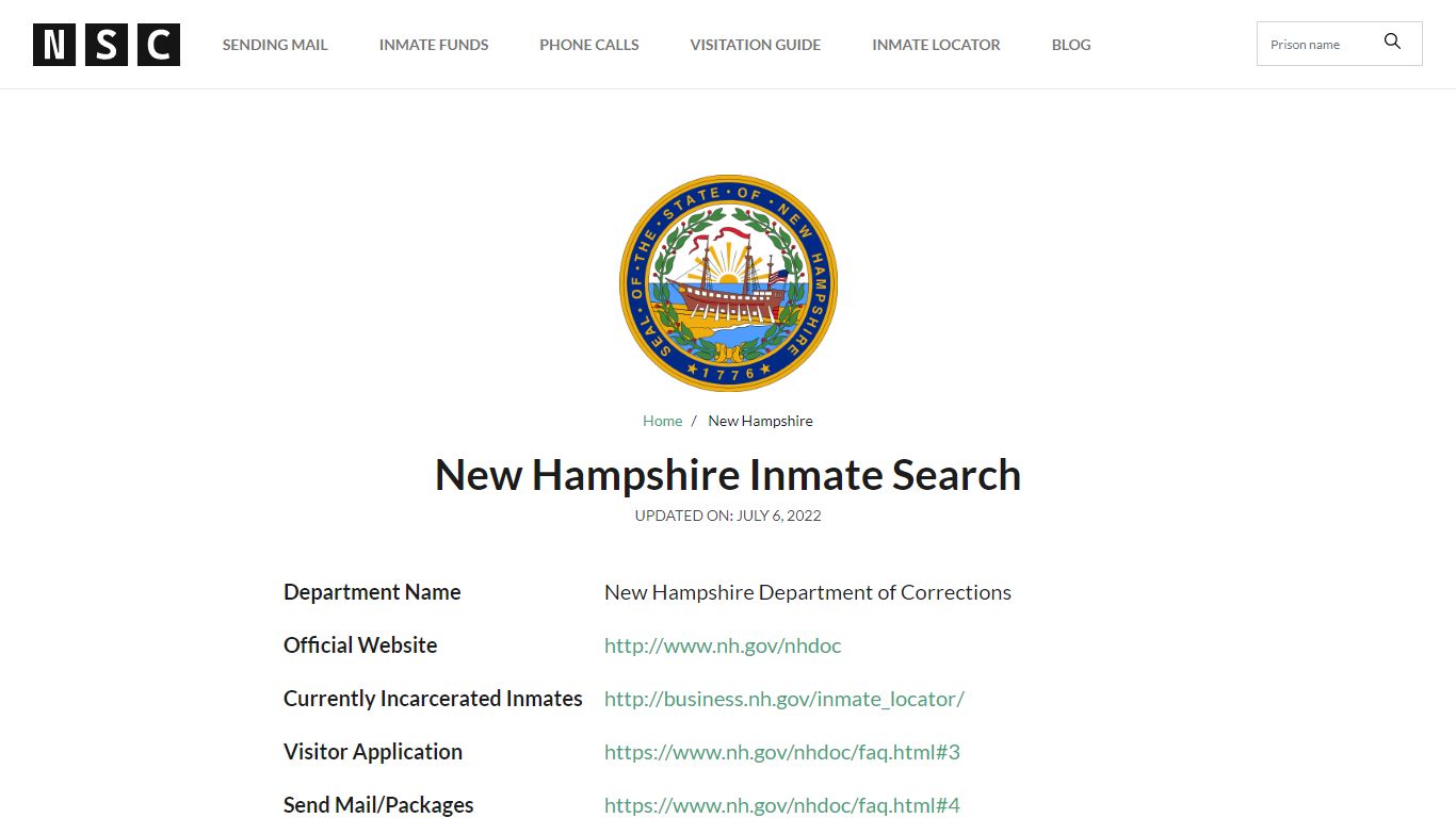 New Hampshire Inmate Search – New Hampshire Department of ...